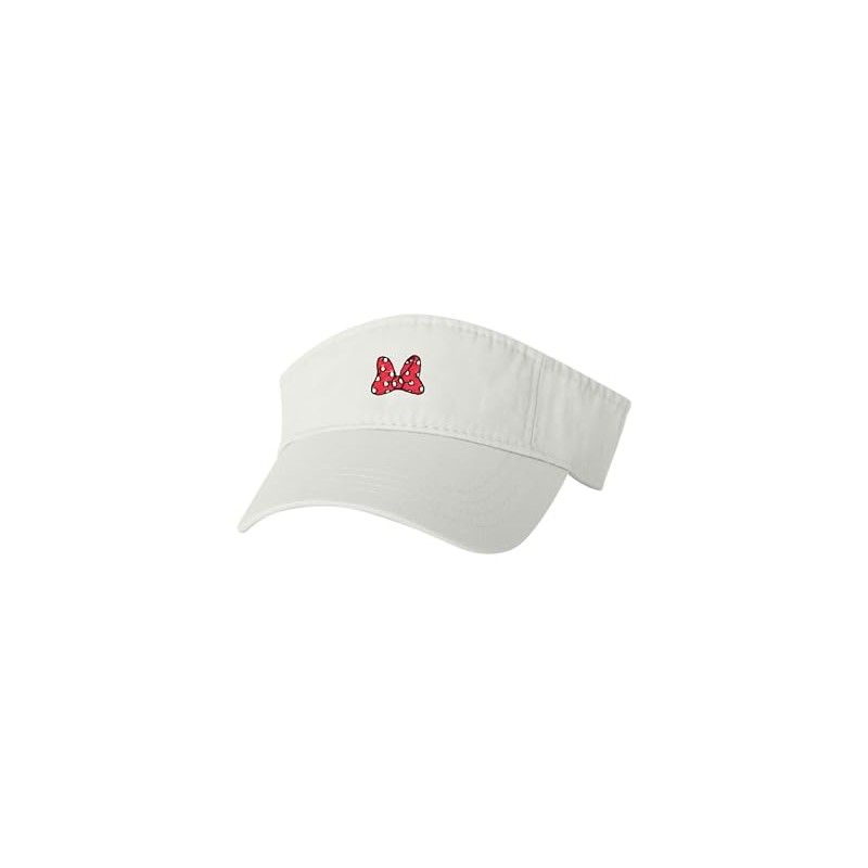 One Size White Visor Red Bow with Polka Dots Embroidered