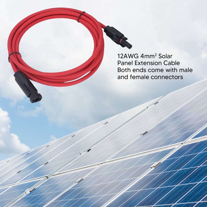 2pcs 12AWG 4mm² Solar Panel Extension Cable Black Red Solar