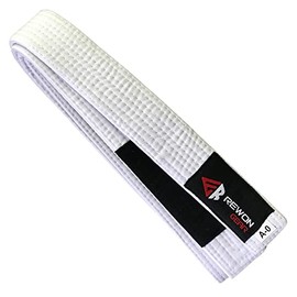 Rewon Gear Jiu Jitsu BJJ Premium Belt - Professional Ranked Stripe Sleeve Bar Belt Durable (White, A2)