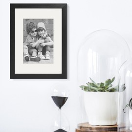 PHOTOLINI wooden picture frame 13x18 cm with mount 9x13 cm black, Made in EU, shatterproof acrylic glass, for wall & tabletop - for favourite photos & pictures