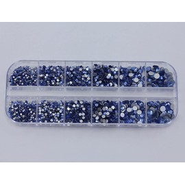 Over 2100 Pieces Blue Sapphire Lt Flat Back Glass Rhinestones Crystals For Nail Art Kit 6 Sizes (1.4mm - 4.8mm)