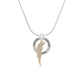 Delight Jewelry Goldtone Large Clear Crystal Lightning Bolt - Sister Ring Charm Necklace, 18"