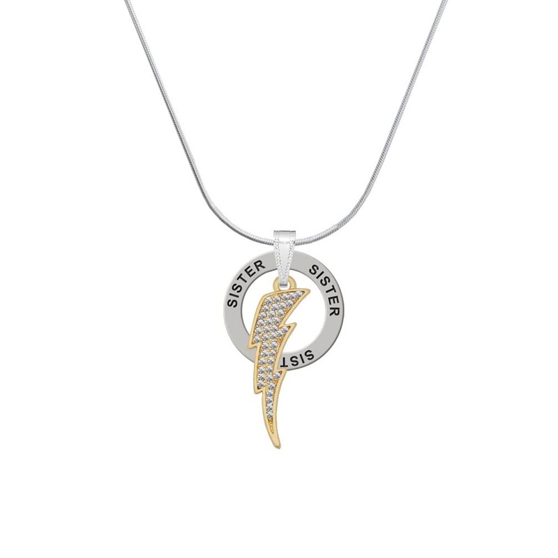 Delight Jewelry Goldtone Large Clear Crystal Lightning Bolt - Sister