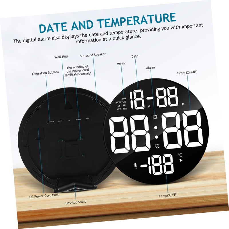 ULTECHNOVO Large LED Wall Clock with Remote Control Round Digital