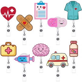 BOUBONI 10 Pack Cute Nurse Badge Reels Funny ID Badge Holders Retractable Clip for Teacher Office Workers Nursing Student