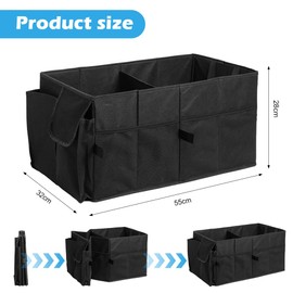 Umllpet Car Boot Organiser, Foldable Boot Bag with 2 Compartments & Non-Slip Base, Adjustable Safety Straps, Sturdy Car Organiser for SUV, Estate, Travel, Black