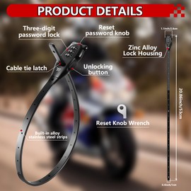 Kinoco 2-Pack 3-Digit Combination Cable Locks, Adjustable Zip Tie Style for Bike Racks, Motorcycle Helmets, Sports Equipment & Cabinets, Black