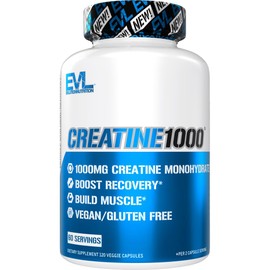 Evlution Pure Creatine Monohydrate Capsules 1000mg Nutrition Pre and Post Workout Recovery Vegan Creatine Pills for Gains and Muscle Recovery Supplement - Muscle Builder for Men