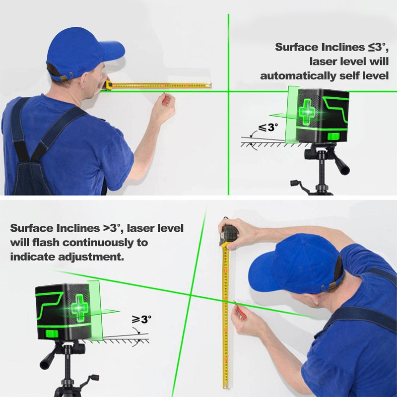 Self-Leveling Laser Level, 2 Lines Laser Level Green Cross Laser