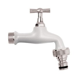 SCHLÄFER 435120, Outlet Valve 1/2 Inch Brass, Ball Outlet Valve - 20.95 mm 1/2 Inch - Ideal as Outdoor Tap - Garden Tap Adjustable Colour White with Automatic Connection for Hose