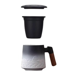 Infusor de te | vaso infusor | Taza De Té Con Infusor de Te y Tapa | infusor de té | infusor | Cerámica Con Mango de Madera Y Filtro | Taza para Café | 16 Oz (Negro y blanco)