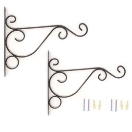 Yueton - Juego de 2 ganchos de pared de hierro fundido para pájaros, macetas, faroles de viento como soportes de pared de 25,4 cm, Negro