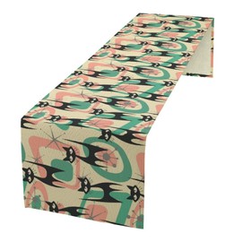 ICMOLYYENLO Mid Century Cat Table Runner Retro Atomic Star 50s 60s Geometric Abstract Space Kitchen Table Decoration Cafe Tea Table Table Runner Home Decoration 13x108 Inch