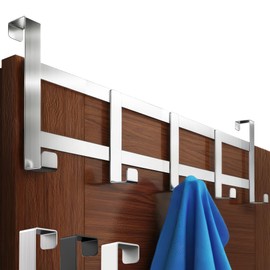 Menz Door Coat Rack for Hanging, Stainless Steel Door Hooks as Space-Saving Clothes Hooks Door, Heavy Duty Door Hook Rail, Flexible Hooks for Hanging, Colour: Silver
