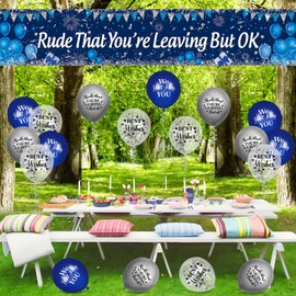 Rude That You're Leaving But OK Decorations Blue Silver Coworker Leaving Decorations Coworker Goodbye Party Banner with 18 Pcs Balloons Retirement Decor for Going Away Farewell Leaving Party Supplies