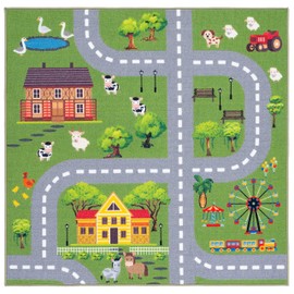 SAFAVIEH Kids Playhouse Collection Area Rug - 5' Square, Dark Green & Light Grey, Non-Shedding Machine Washable & Slip Resistant Ideal for High Traffic Areas for Boys & Girls in Playroom (KPH235Y)