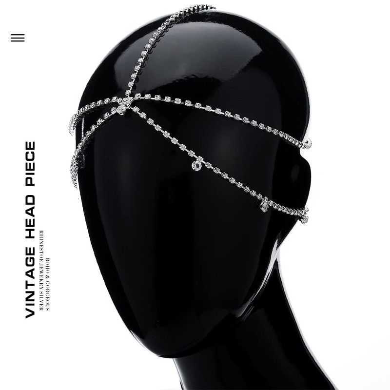 Fdesigner Cadena de cabeza de plata con diamantes de imitación