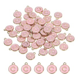 MECCANIXITY Alphabet C Letter Charm Double Sided Enamel Initial Alphabet Pendant Pink, for Necklace Bracelet Earring Jewelry Making, Pack of 50
