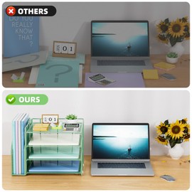 Marbrasse Desk Organizer and Accessories，4-Tier Paper Letter Tray Organizer with File Holder，Desk Accessories & Workspace Desktop Organizers for School Home Office Supplies (Green)