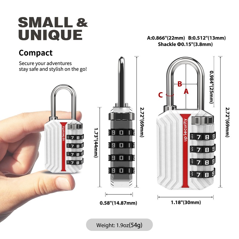 UP Security Gym Locker Lock, 4 Digit Combination Padlocks for