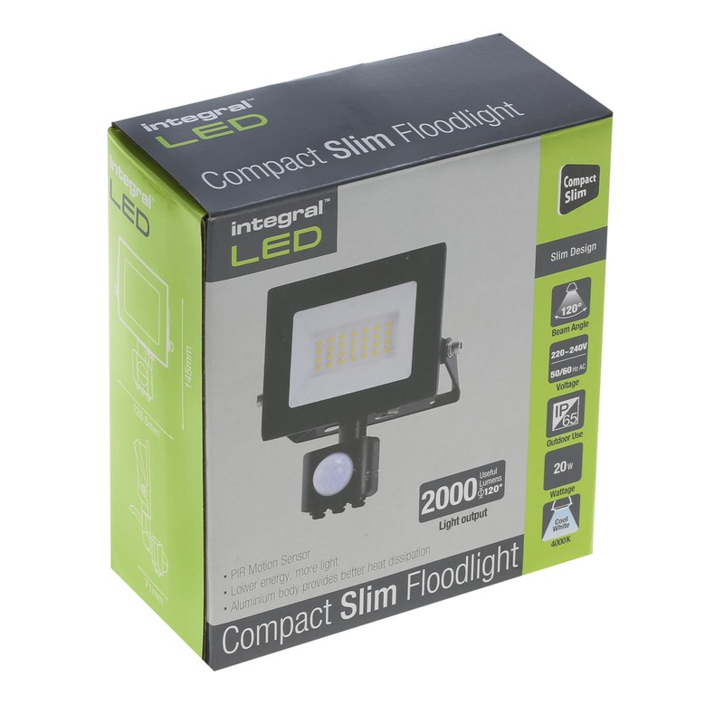 JEGS Compact LED Slim Floodlight PIR Security Light IP65 20W