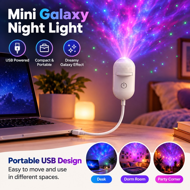 USB Galaxy Projector Night Light for Home Décor – 360°