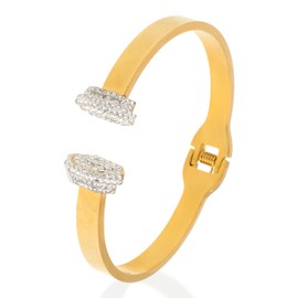 Frigotine Dainty Gold Cubic Zirconia Open Cuff Bangle Classic Bracelets for Woman, Trendy Statement Sparkly Rhinestones 14k Gold Plated Adjustable Bracelet Jewelry Gifts