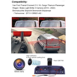1280 * 720 Pixel Super HD Brake Light Backup Camera Transporter Waterproof Night Vision Reversing Camera Replacement for Ford Transit Connect 2 II/XL Cargo Titanium Passenger Wagon 2014-2022