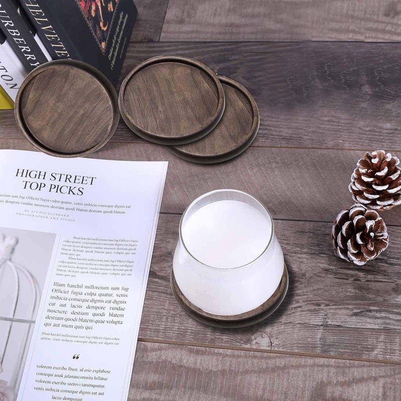 8 Pieces Wood Drink Coasters with Leather Holder, GOH DODD