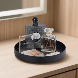 2 Pack Black Metal Round Tray, Candle Holder Tray, Decorative Serving Tray, Coffee Table Trays for Modern Farmhouse Home Decorations (7.8")