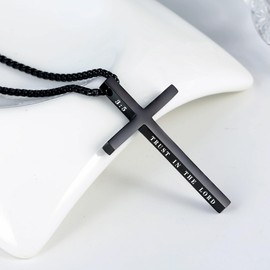XOYOYZU Cross Necklace for Men Christmas Gift Cross Pendant Strength Bible Verse Stainless Steel Necklaces 35