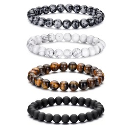 RANKEEF Tiger Eye Bracelet For Men 8MM Natural Stone Beads Bracelet Set Stretch Lava Rock Bracelets Adjustable Black Crystal Beaded Bracelet for Men Women Gifts