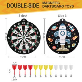 flintronic Double-Sided Magnetic Kids Dart Board Set, Large Size Boys Toys Dartboards with 12 Darts, Indoor Outdoor Party Games Toys Gifts for 3-12 Year Old Kids - Rocket