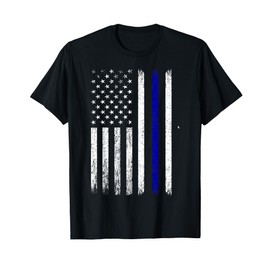 Police Thin Blue Line Flag USA American Patriotic Women Kids Men T-Shirt