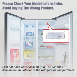 BOVZOR Compatible with Whirlpool W10515058 Refrigerator LED Light, Bright Interior Lamp for Kenmore WRS325FDAM04 and Maytag Fridge Models, Replaces WPW10515058.