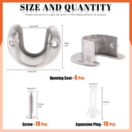 Tanstic 48Pcs Stainless Steel Closet Rod End Supports, 1-1/4 Inch/32mm U-Shaped Closet Pole Sockets, Heavy Duty Flange Rod Holder, Wardrobe Closet Rod Bracket with Screws Anchors