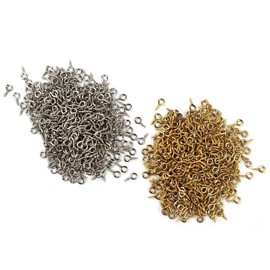 IDEALSV 800 Pcs Small Screw Eye Pins 4 x 8mm Eyelet Hooks for Jewelry Marking Silver and Gold