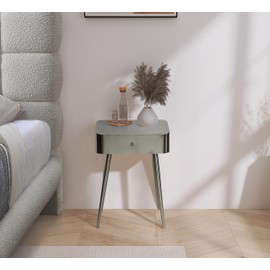 Meridian Furniture 331Silver Rylan Collection Modern | Contemporary Night Stand with Brushed Silver Metal Nightstand/Side Table, 1 Storage Drawer, 17" W x 14" D x 23" H, Silver