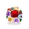Santuzza Enamel Flower Ladybug Ring 925 Sterling Silver Red Glass