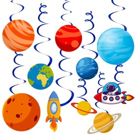 44Pcs Outer Space Party Decoration Hanging Swirls， Space Solar System Theme Hanging Swirls Decorations，Rocket Astronaut Birthday Baby Shower Party Decorations。