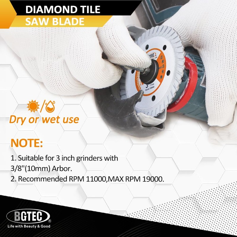 BGTEC Diamond Granite Turbo Blade,2pcs 3"/75MM Cutting Disc for Concrete,