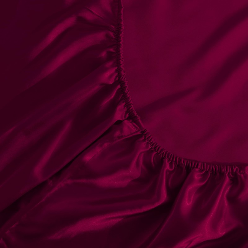 ROOEE Satin Silk Fitted Sheet with Pillowcase Set Breathable Soft