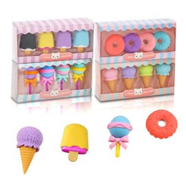 ieron 4 Styles Eraser Set, 16 Pcs Cute Lovely Mini Novelty Eraser Lollipop/Ice/Doughnut Creative Eraser Stationery School Office Supplies, Children's Birthday Party Favours
