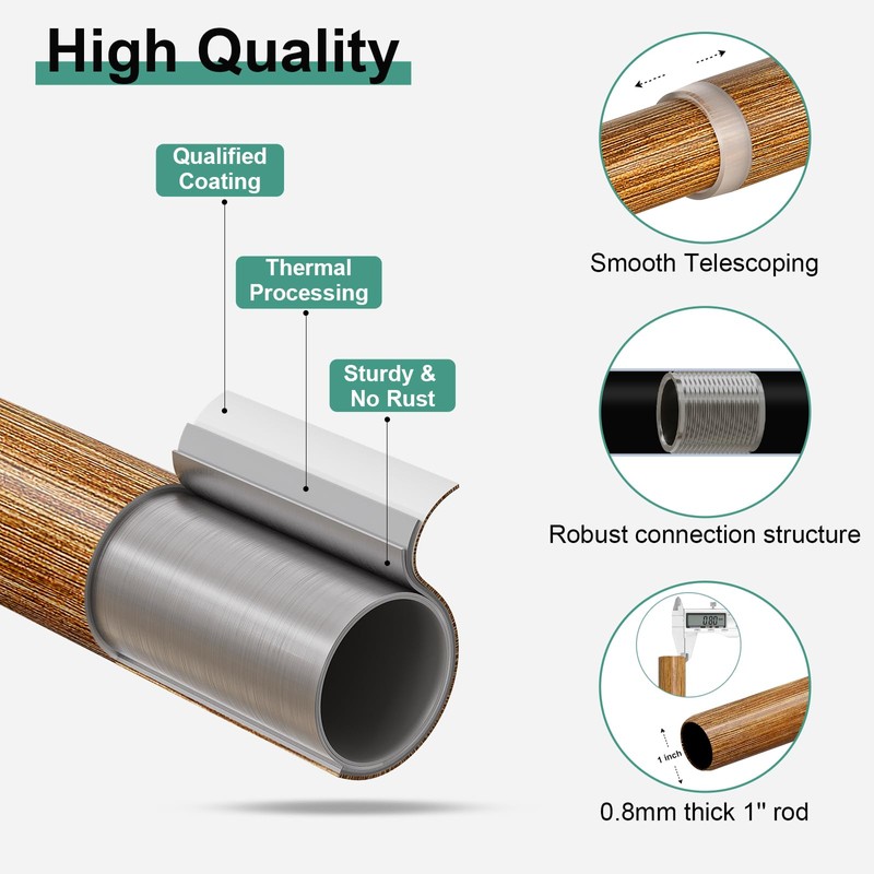 QDWIS Wood Curtain Rods for Windows 48 to 84 Inch,