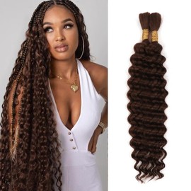20 Inch 100g Boho Briads Human Hair Extensions For Micro Braids 2 Bundles Deep Wave Bulk Human Hair For Women Wet And Wavy Human Braiding Hair (4#, 20Inch 100g(50gx2Bundles))