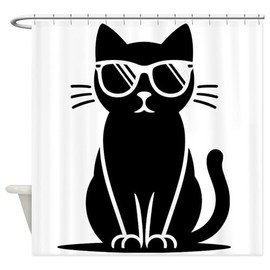 CafePress Black Cat with Sunglasses Decorative Fabric Shower Curtain