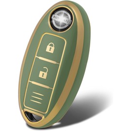 WORCAS Premium Soft TPU Key Case Cover Compatible with Nissan Altima Sentra Rogue Armada Pathfinder Versa Keyless Smart Key-3uttons (Gold-Green)