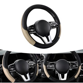 awlbed 1 PC Car Steering Wheel Cover, 14.96" Elastic Non-Inner Ring Carbon Fiber Leather All-Season Anti-Slip Steering Wheel Cover, Modification Accessory, Compatible with Most Car Models (Beige)