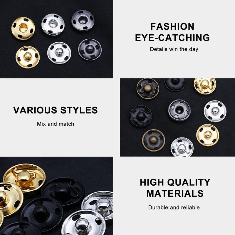 15 Sets Sew-on Snap Buttons, Metal Press Studs Snap Fasteners