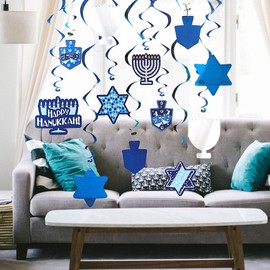 The Dreidel Company Hanukkah Swirl Decorations, Includes 12 Swirls with Foil Hanukkah Cutouts 24" and Swirls Alone Hang 18"